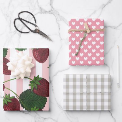 Sweet Strawberry Gingham Love Wrapping Paper Sheet