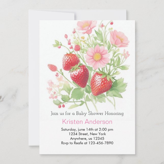 Sweet Strawberry Girl Baby Shower Invitation (Front)