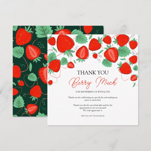 Sweet Strawberry Girl Baby Shower Thank You Card (Front/Back)
