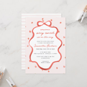 Sweet Strawberry Girl Red Bow Baby Shower Invitation