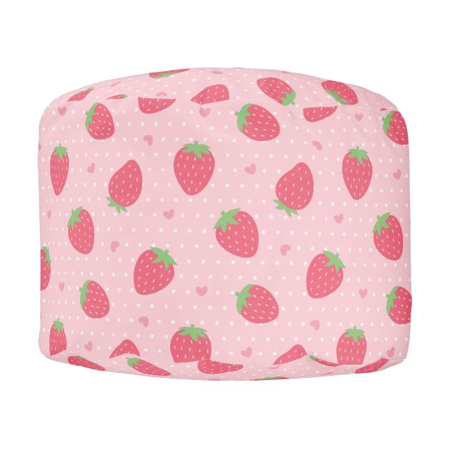 Sweet Strawberry, Hearts and Polka Dots, Pink Pouf (Front)