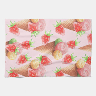Sweet Strawberry Ice Cream Watercolor Apro Kitchen Towel