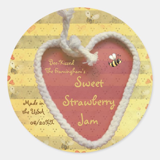 Sweet Strawberry Jam Jar Label (Customize) (Front)