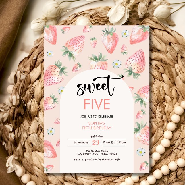 Sweet strawberry kids birthday invitation (Creator Uploaded)