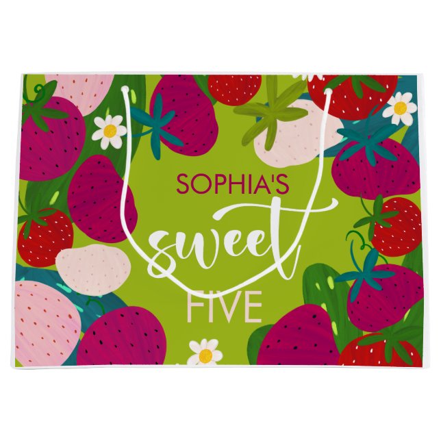 Sweet strawberry kids birthday large gift bag (Front)