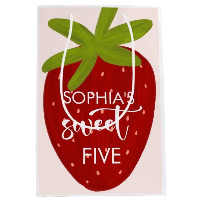 Sweet strawberry kids birthday medium gift bag (Front)