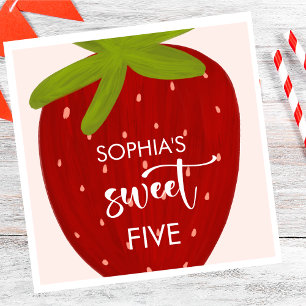 Sweet strawberry kids birthday napkins