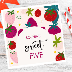 Sweet strawberry kids birthday napkins