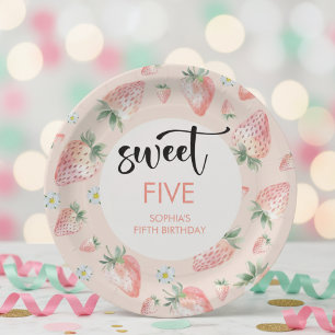 Sweet strawberry kids birthday paper plates