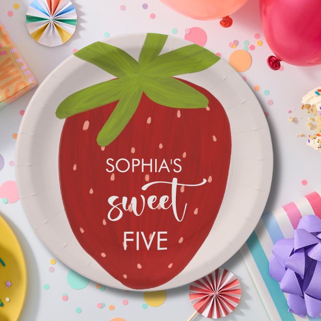 Sweet strawberry kids birthday paper plates (Creator Uploaded)