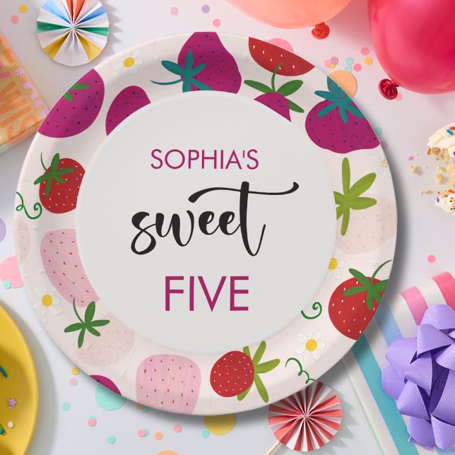 Sweet strawberry kids birthday paper plates (Creator Uploaded)