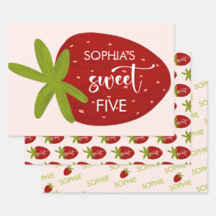 Sweet strawberry kids birthday wrapping paper sheets