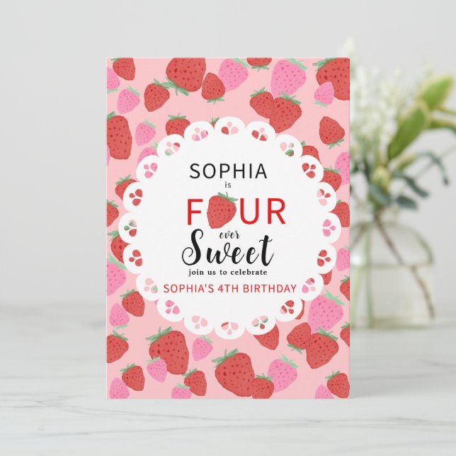 Sweet Strawberry Lace Invitation (Standing Front)