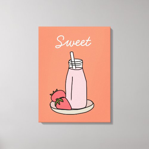 Sweet strawberry milkshake cute pink canvas print