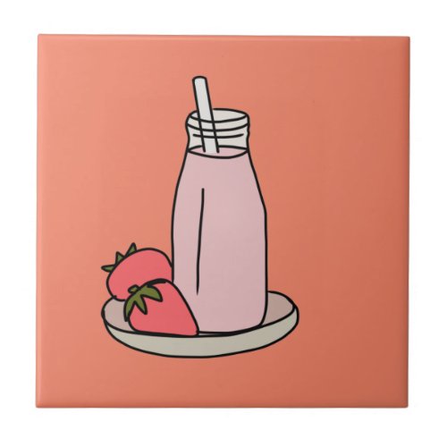 Sweet strawberry milkshake cute pink ceramic tile