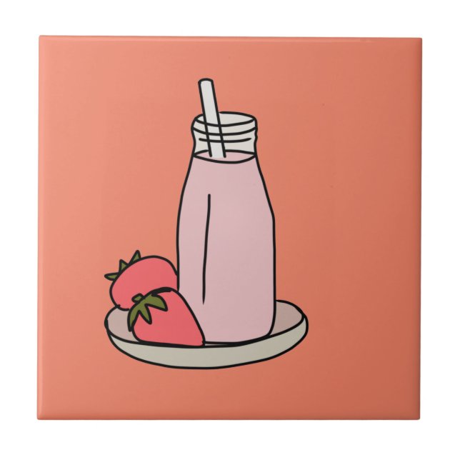 Sweet strawberry milkshake cute pink ceramic tile (Front)