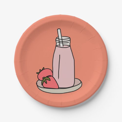 Sweet strawberry milkshake cute pink paper plates