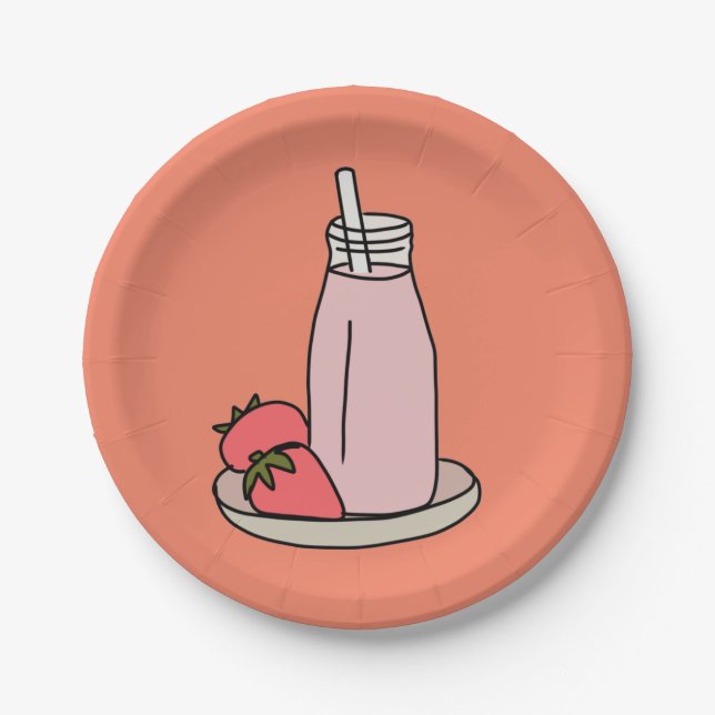 Sweet strawberry milkshake cute pink paper plates (Front)