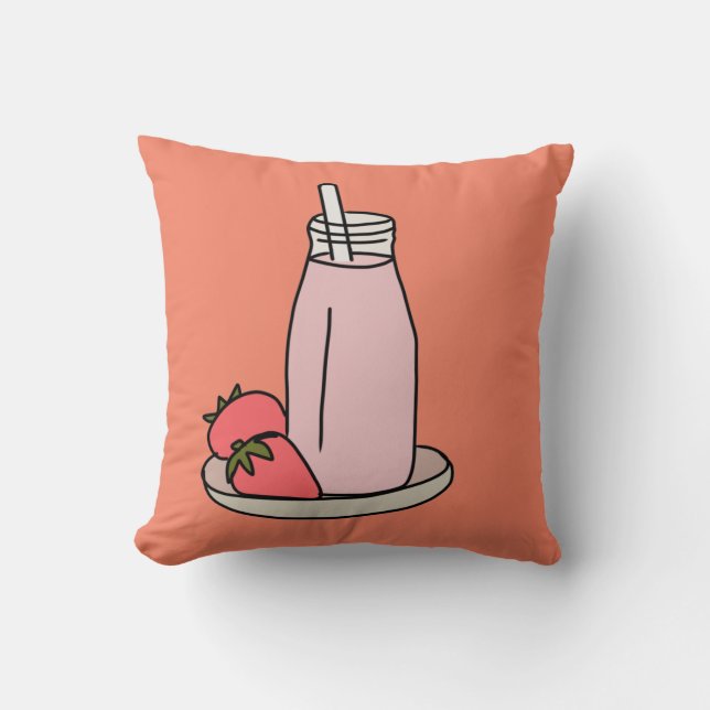 Sweet strawberry milkshake cute pink throw pillow (Front)