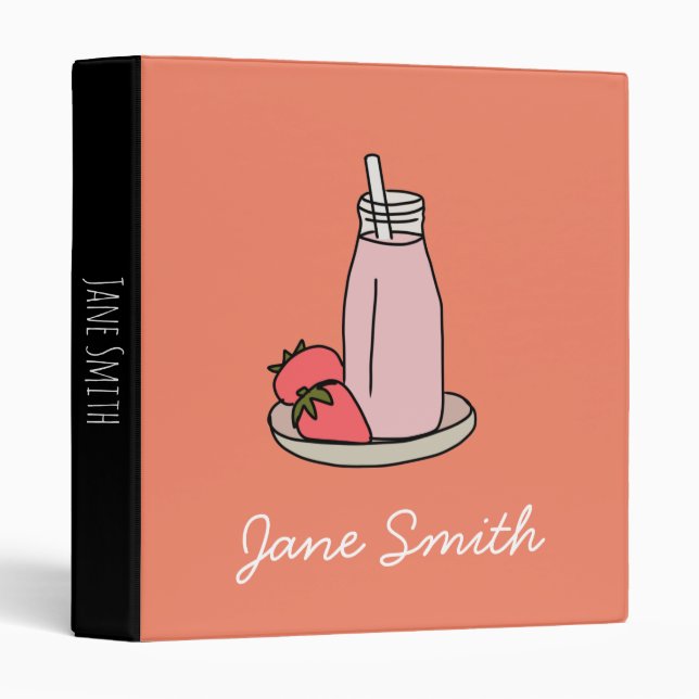 Sweet strawberry milkshake pink cute 3 ring binder (Front/Spine)