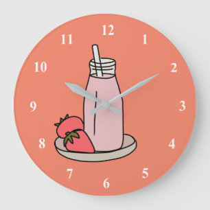 Sweet strawberry milkshake pink cute large clock