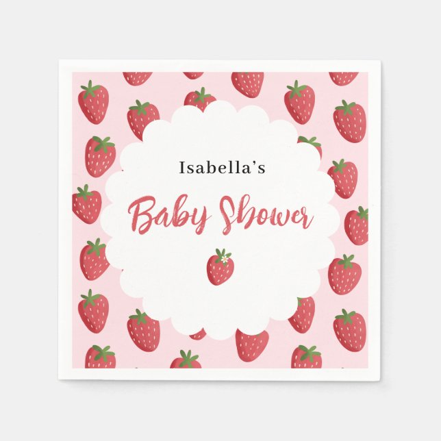 Sweet Strawberry Personalized Baby Shower Napkins (Front)