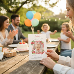 Sweet Strawberry Photo Card First Birthday