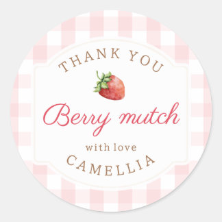 Sweet Strawberry Pink Gingham Thank You Classic Round Sticker