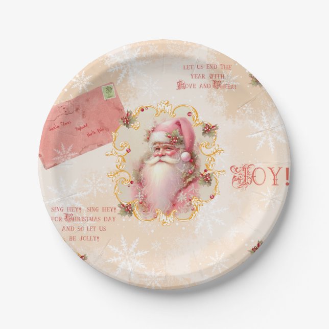 Sweet Strawberry Santa 7” round plate (Front)