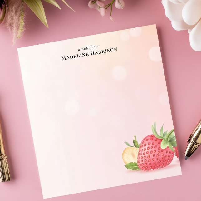 Sweet Strawberry Summer Fruit Personalized Name Notepad (Creator Uploaded)