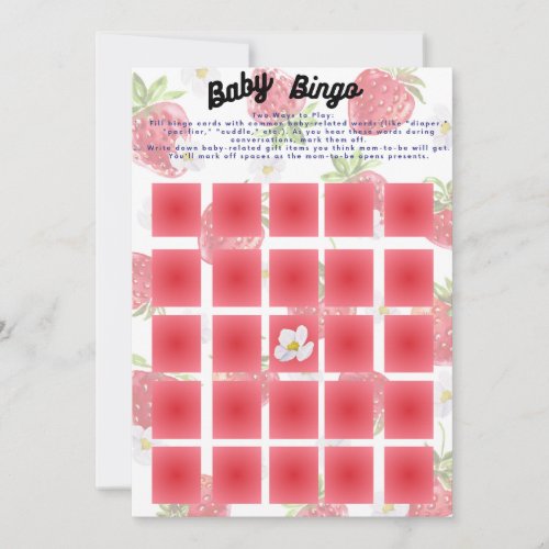 Sweet Strawberry Theme Baby Bingo Shower Game Invitation