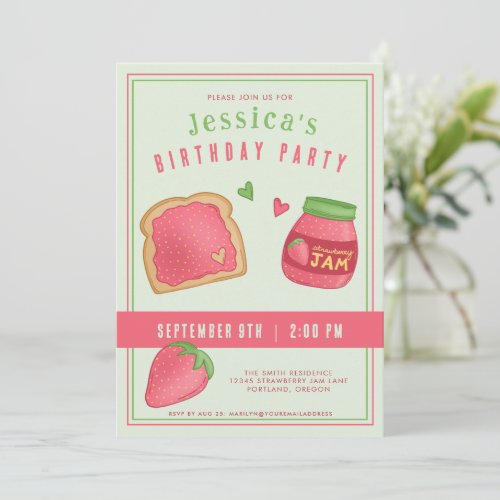 Sweet Strawberry Toast and Jam Birthday Party Invitation
