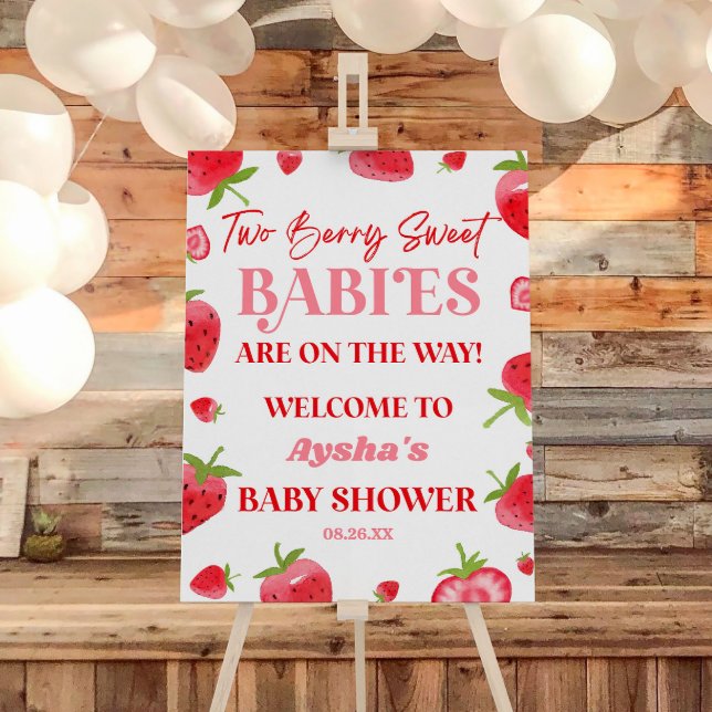 Sweet Strawberry Twins Baby Shower Welcome Sign (Creator Uploaded)