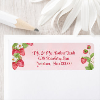 Sweet Strawberry Watercolor Baby Shower Address Label
