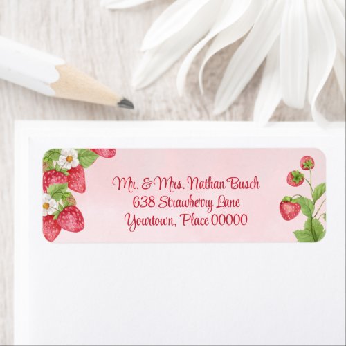 Sweet Strawberry Watercolor Baby Shower Address Label