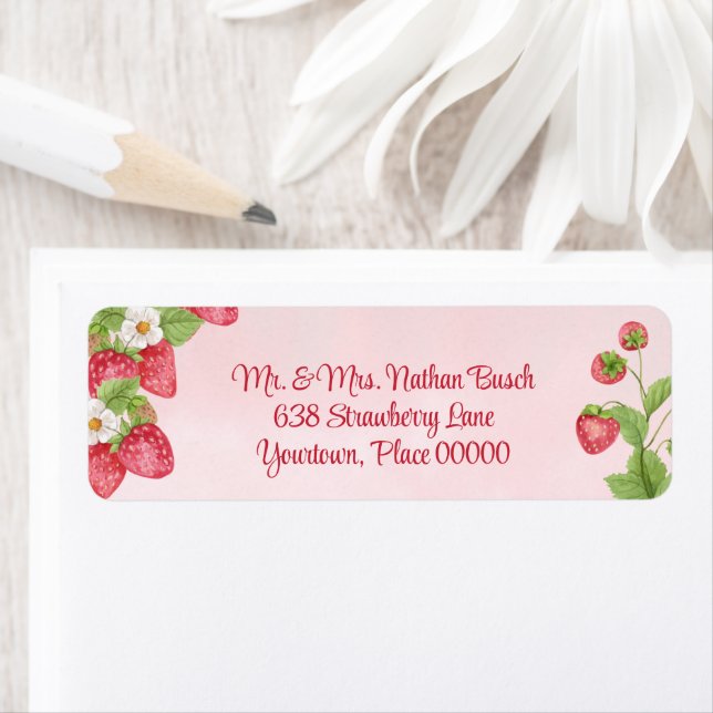 Sweet Strawberry Watercolor Baby Shower Address Label (Insitu)