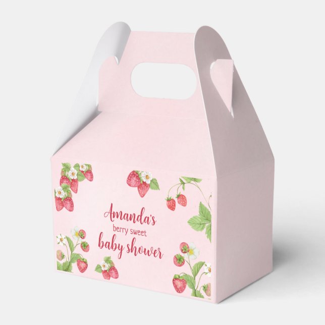 Sweet Strawberry Watercolor Baby Shower Favor Boxes (Front Side)