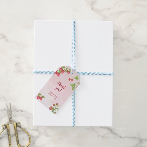 Sweet Strawberry Watercolor Baby Shower Gift Tags