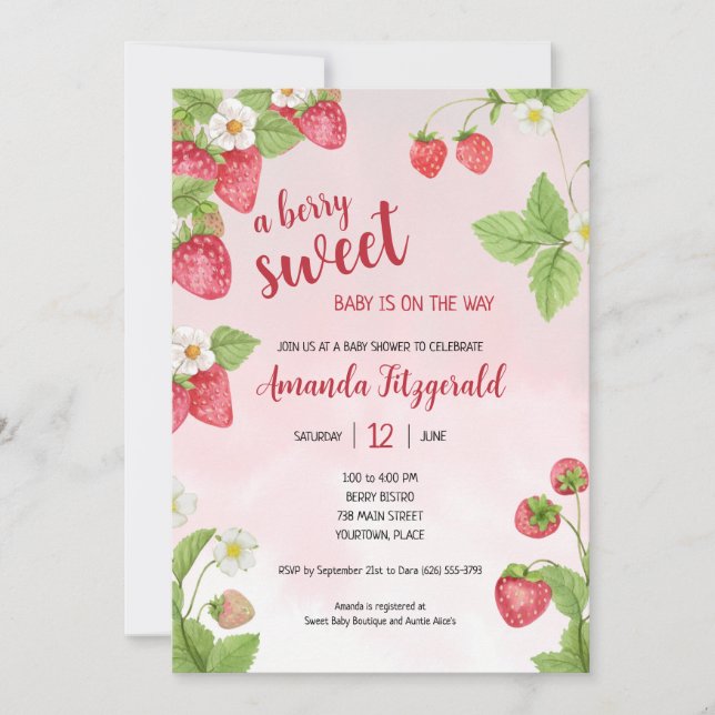 Sweet Strawberry Watercolor Baby Shower Invitation (Front)