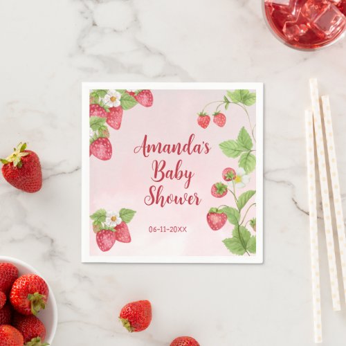 Sweet Strawberry Watercolor Baby Shower Napkins