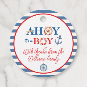 Sweet Striped Blue Red Nautical Ahoy Boy Compass Favor Tags