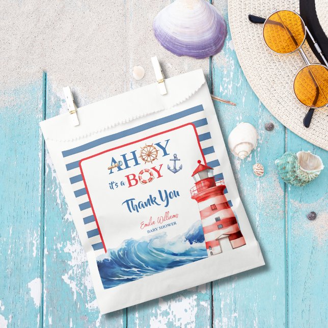 Sweet Striped Blue Red Nautical Ahoy Boy  Favor Bag (Creator Uploaded)