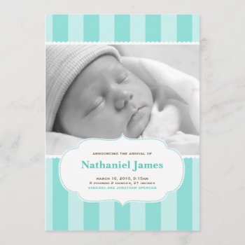 Sweet Stripes Birth Announcement In Blue by spinsugar at Zazzle