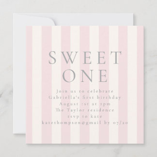 Sweet Stripes first birthday pink invite