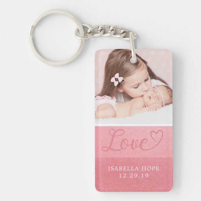 Sweet Stripes | Love Baby Girl Typography Photo Keychain (Front)