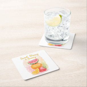 Sweet, Strong & Sunny – Watercolor Fruit  Square Paper Coaster