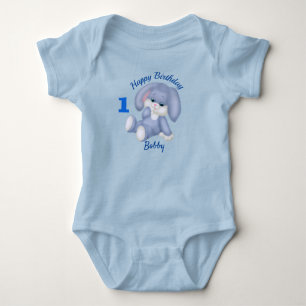 Sweet Stuffed Bunny Boys 1st Birthday Name Age Baby Bodysuit