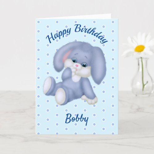 Sweet Stuffed Bunny Boys Birthday Name Age  Card