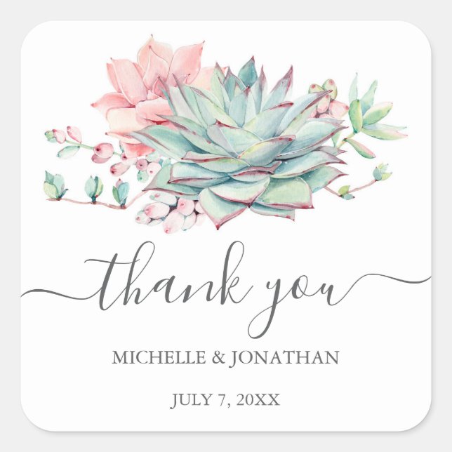 Sweet Succulent Wedding Thank You Favor Stickers (Front)