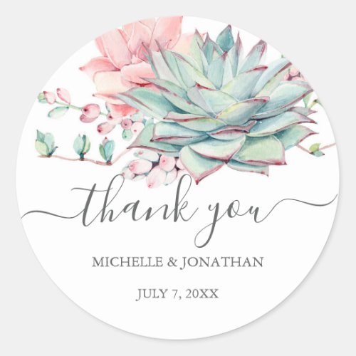 Sweet Succulent Wedding Thank You Favor Stickers